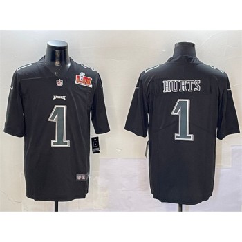 Men's Philadelphia Eagles #1 Jalen Hurts Black 2025 Super Bowl LIX Patch Fashion Vapor Untouchable Limited Stitched Football Jersey Men's Philadelphia Eagles #1 Jalen Hurts Black 2025 Super Bowl LIX Patch Fashion Vapor Untouchable Limited Stitched Football Jersey