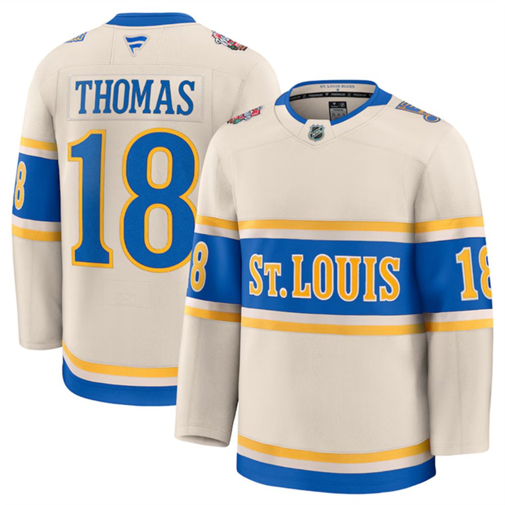 Men's St. Louis Blues #18 Robert Thomas Cream 2024-25 Winter Classic Stitched Hockey Premium Jersey