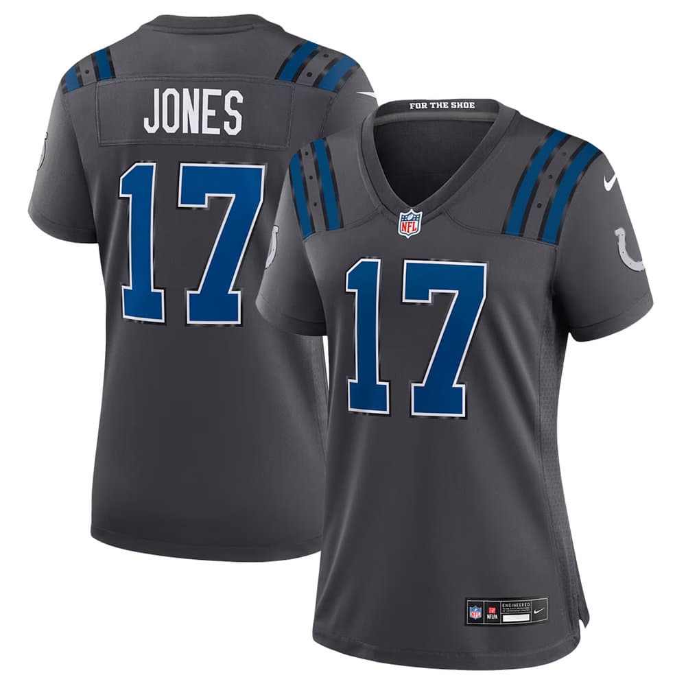 Women's Indianapolis Colts #17 Daniel Jones Charcoal 2026 Rivalries Collection Game Jersey