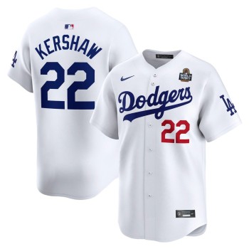 Men's Los Angeles Dodgers #22 Clayton Kershaw White 2024 World Series Home Limited Player Jersey Men's Los Angeles Dodgers #22 Clayton Kershaw White 2024 World Series Home Limited Player Jersey