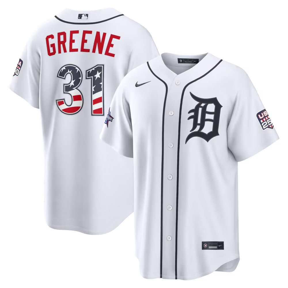 Youth Detroit Tigers #31 Riley Greene Nike White 2026 All-Star Edition Stars & Stripes Stadium Jersey Youth Detroit Tigers #31 Riley Greene Nike White 2026 All-Star Edition Stars & Stripes Stadium Jersey