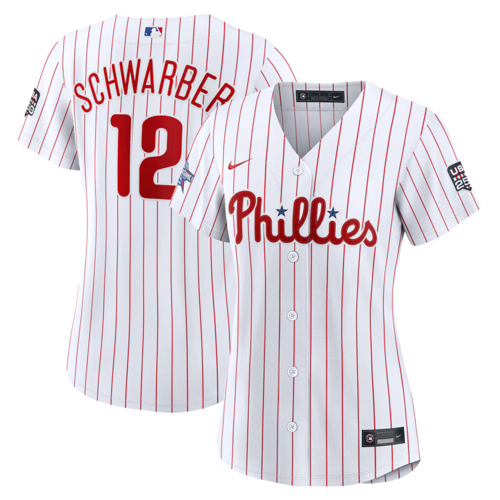 Women's Philadelphia Phillies #12 Kyle Schwarber Nike White 2026 All-Star Game Replica Jersey Women's Philadelphia Phillies #12 Kyle Schwarber Nike White 2026 All-Star Game Replica Jersey