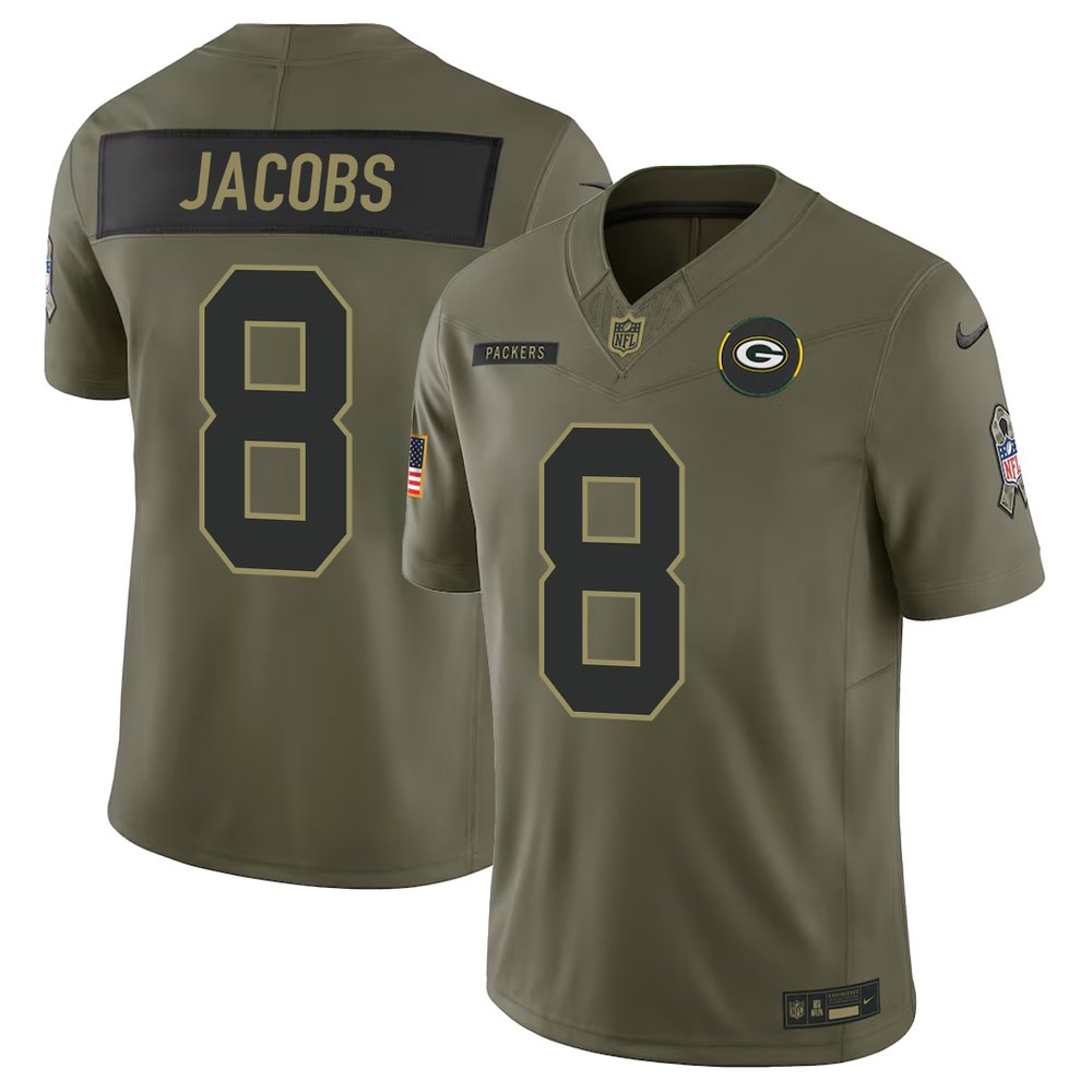 Youth's Green Bay Packers #8 Josh Jacobs Nike Olive 2025 Salute to Service Retired Limited Jersey