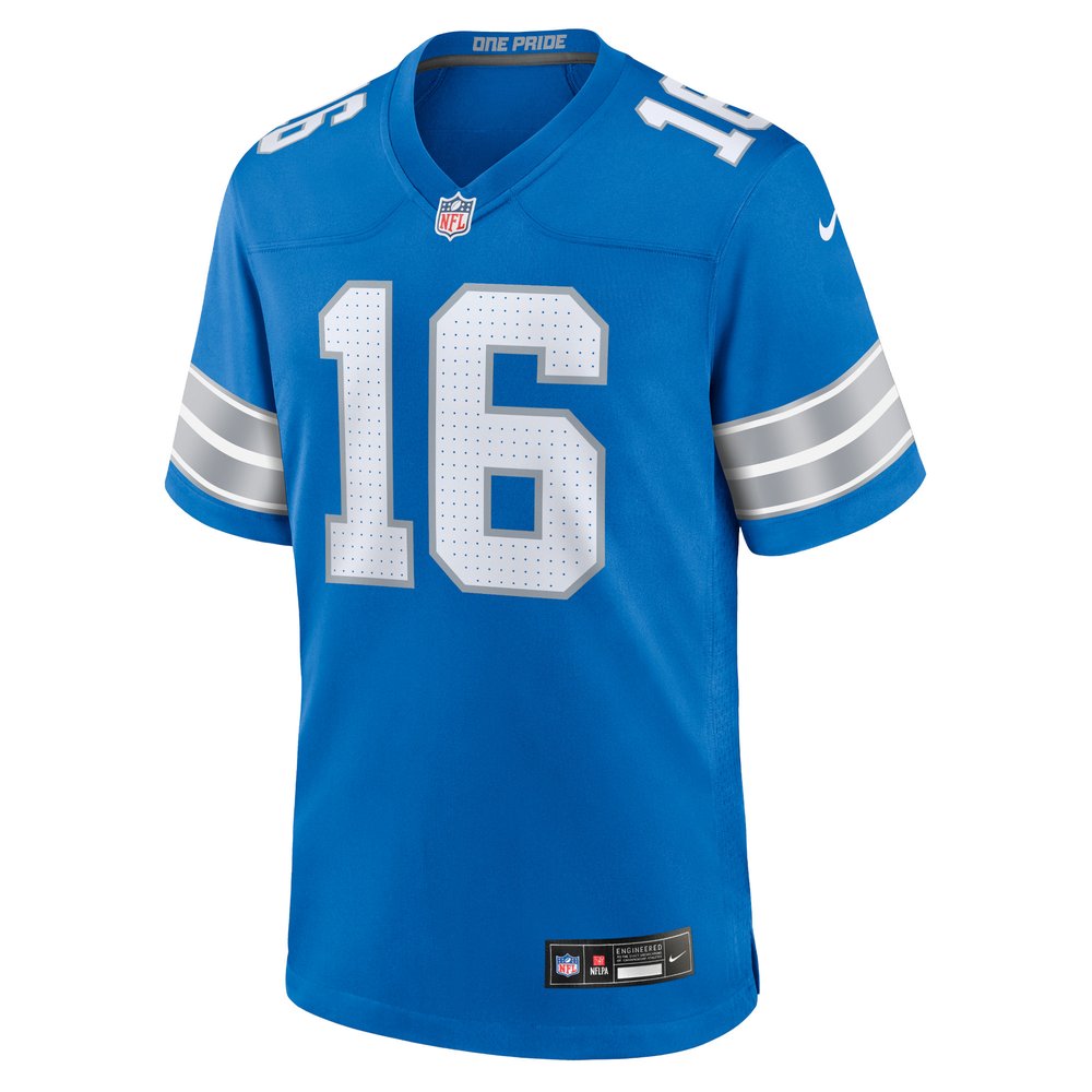 Men's Detroit Lions #16 Jared Goff Blue Game Jersey