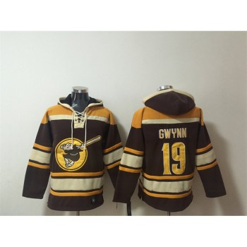 Men's San Diego Padres #19 Tony Gwynn Brown Ageless Must-Have Lace-Up Pullover Hoodie Men's San Diego Padres #19 Tony Gwynn Brown Ageless Must-Have Lace-Up Pullover Hoodie