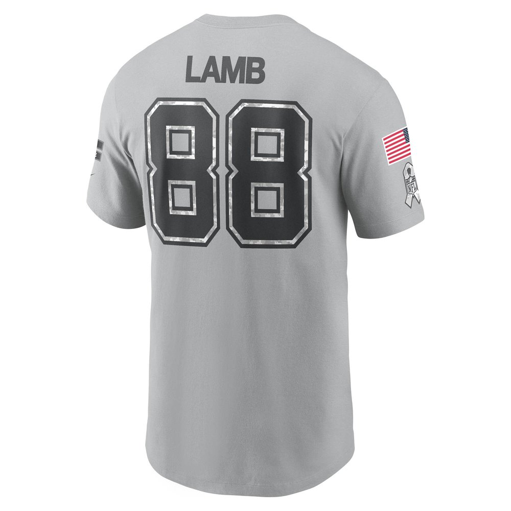 Men's Dallas Cowboys CeeDee Lamb Gray 2024 Salute To Service Name & Number T-Shirt