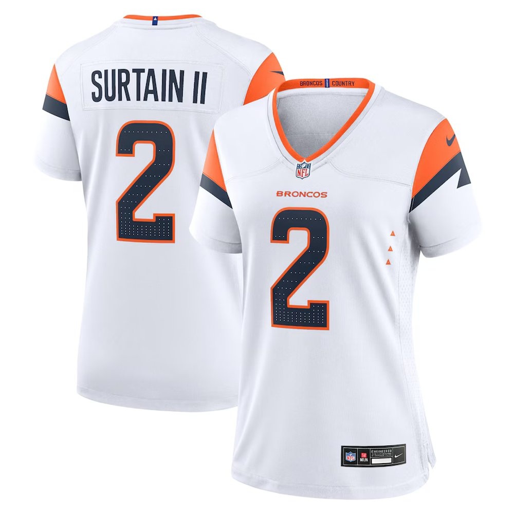 Women's Denver Broncos #2 Patrick Surtain II White Mile High Collection Game Jersey