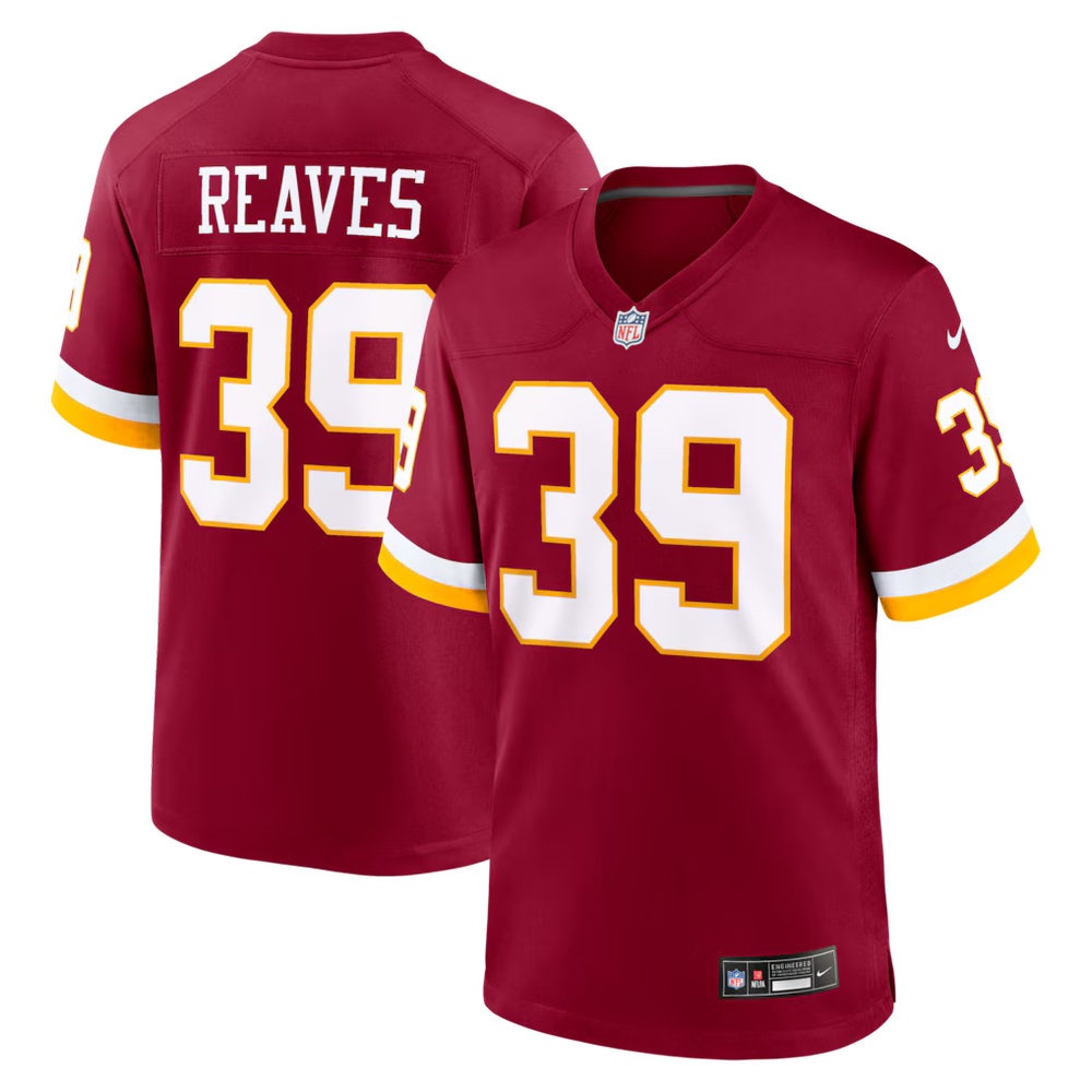 Men's Washington Commanders #39 Jeremy Reaves Burgundy Game Jersey Men's Washington Commanders #39 Jeremy Reaves Burgundy Game Jersey