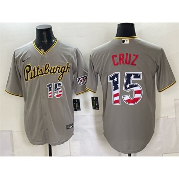 Men's Pittsburgh Pirates #15 Oneil Cruz Grey USA 250 Fourth of July Baseball Jersey Men's Pittsburgh Pirates #15 Oneil Cruz Grey USA 250 Fourth of July Baseball Jersey