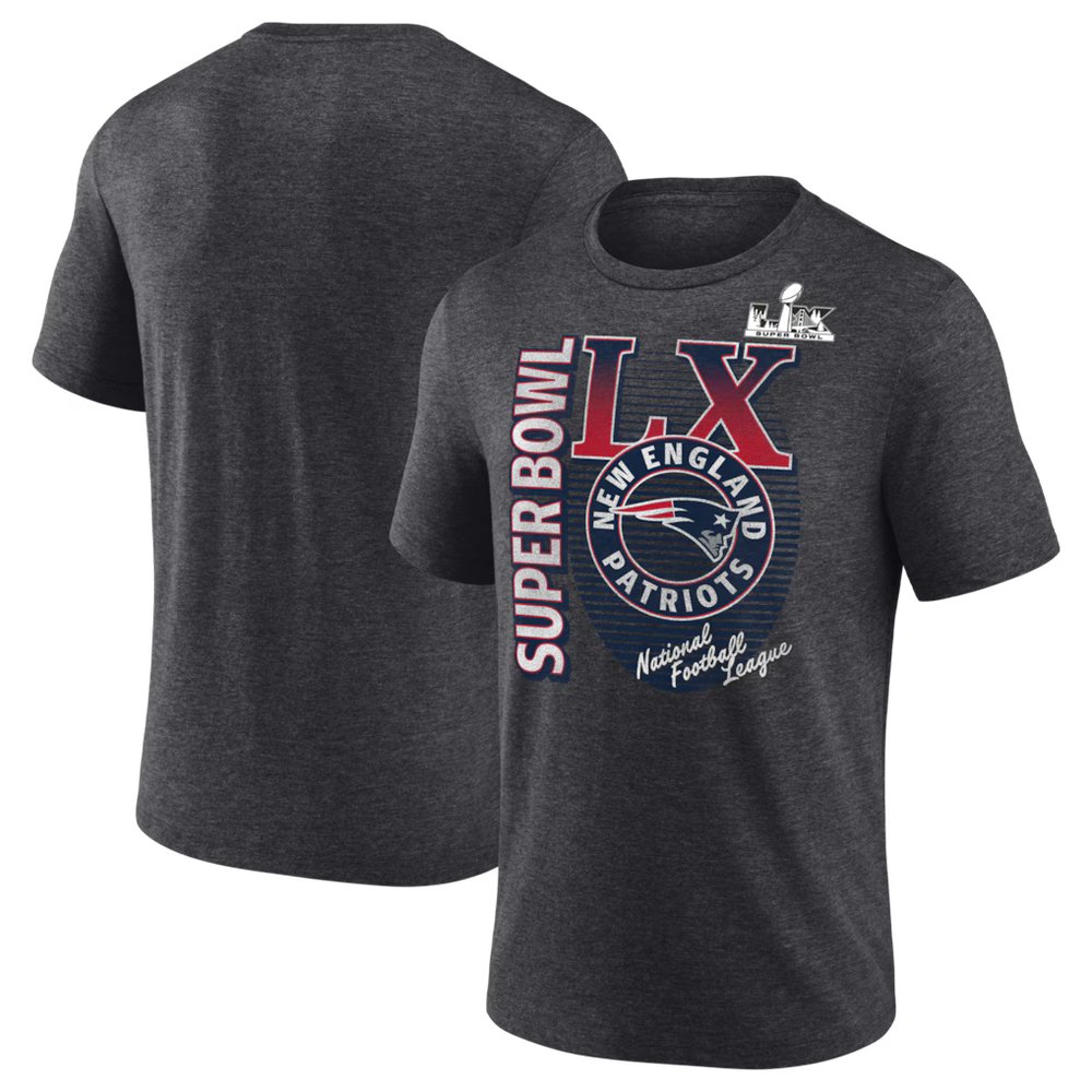 Men's New England Patriots Charcoal Super Bowl LX Retro Tri-Blend T-Shirt