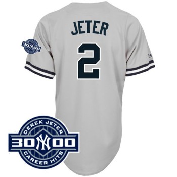 Yankees #2 Derek Jeter Grey W/3000 Hits Patch Stitched MLB Jersey Yankees #2 Derek Jeter Grey W/3000 Hits Patch Stitched MLB Jersey
