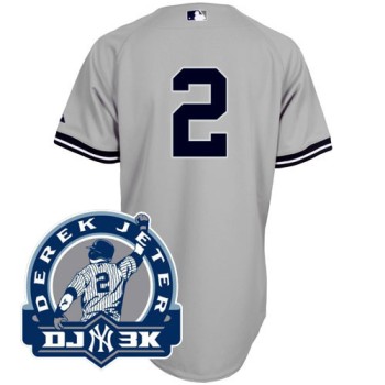 Yankees #2 Derek Jeter Grey With DJ-3K Patch Stitched MLB Jersey Yankees #2 Derek Jeter Grey With DJ-3K Patch Stitched MLB Jersey