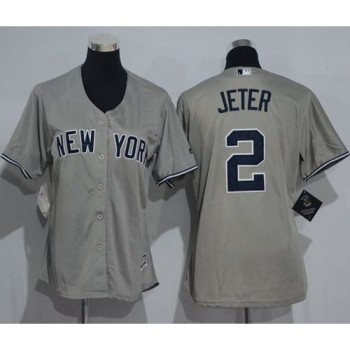 Yankees #2 Derek Jeter Grey Women's Road Stitched MLB Jersey Yankees #2 Derek Jeter Grey Women's Road Stitched MLB Jersey