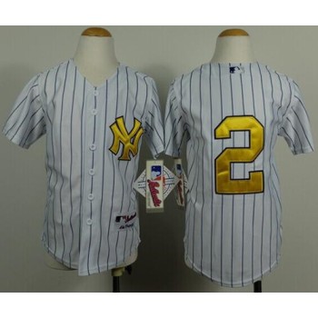 Yankees #2 Derek Jeter White Stitched Youth Fashion Gold MLB Jersey Yankees #2 Derek Jeter White Stitched Youth Fashion Gold MLB Jersey