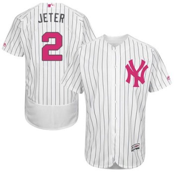 Yankees #2 Derek Jeter White Strip Flexbase Authentic Collection 2016 Mother's Day Stitched MLB Jersey Yankees #2 Derek Jeter White Strip Flexbase Authentic Collection 2016 Mother's Day Stitched MLB Jersey