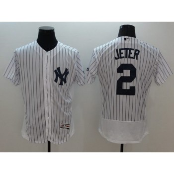 Yankees #2 Derek Jeter White Strip Flexbase Authentic Collection Name On Back Stitched MLB Jersey Yankees #2 Derek Jeter White Strip Flexbase Authentic Collection Name On Back Stitched MLB Jersey