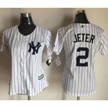 Yankees #2 Derek Jeter White Strip Women's Fashion Stitched MLB Jersey Yankees #2 Derek Jeter White Strip Women's Fashion Stitched MLB Jersey