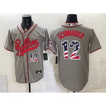 Men's Philadelphia Phillies #12 Kyle Schwarber Gray 2026 Field of Dreams USA 250 Fourth of July Stadium Jersey Men's Philadelphia Phillies #12 Kyle Schwarber Gray 2026 Field of Dreams USA 250 Fourth of July Stadium Jersey