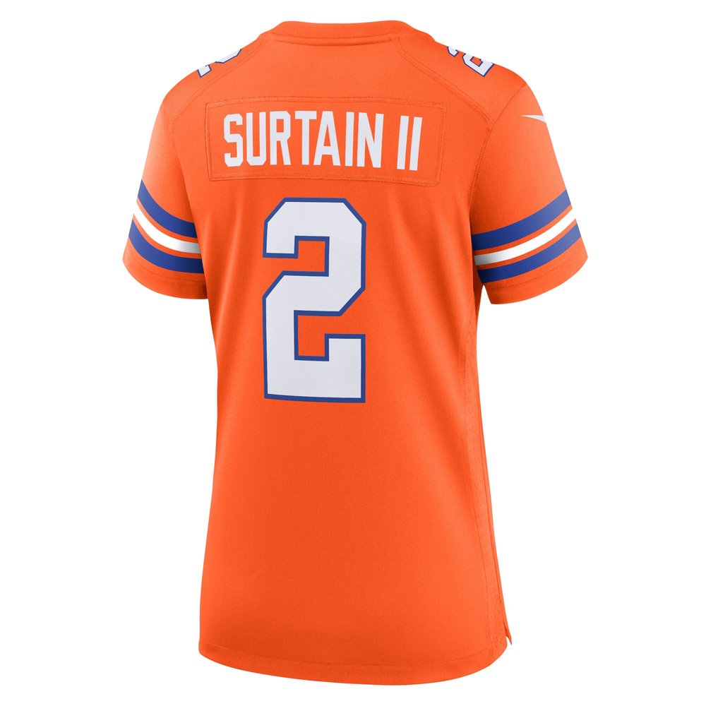 Women's Denver Broncos Patrick Surtain II Orange Mile High Collection 1977 Throwback Player Game Jersey Women's Denver Broncos Patrick Surtain II Orange Mile High Collection 1977 Throwback Player Game Jersey