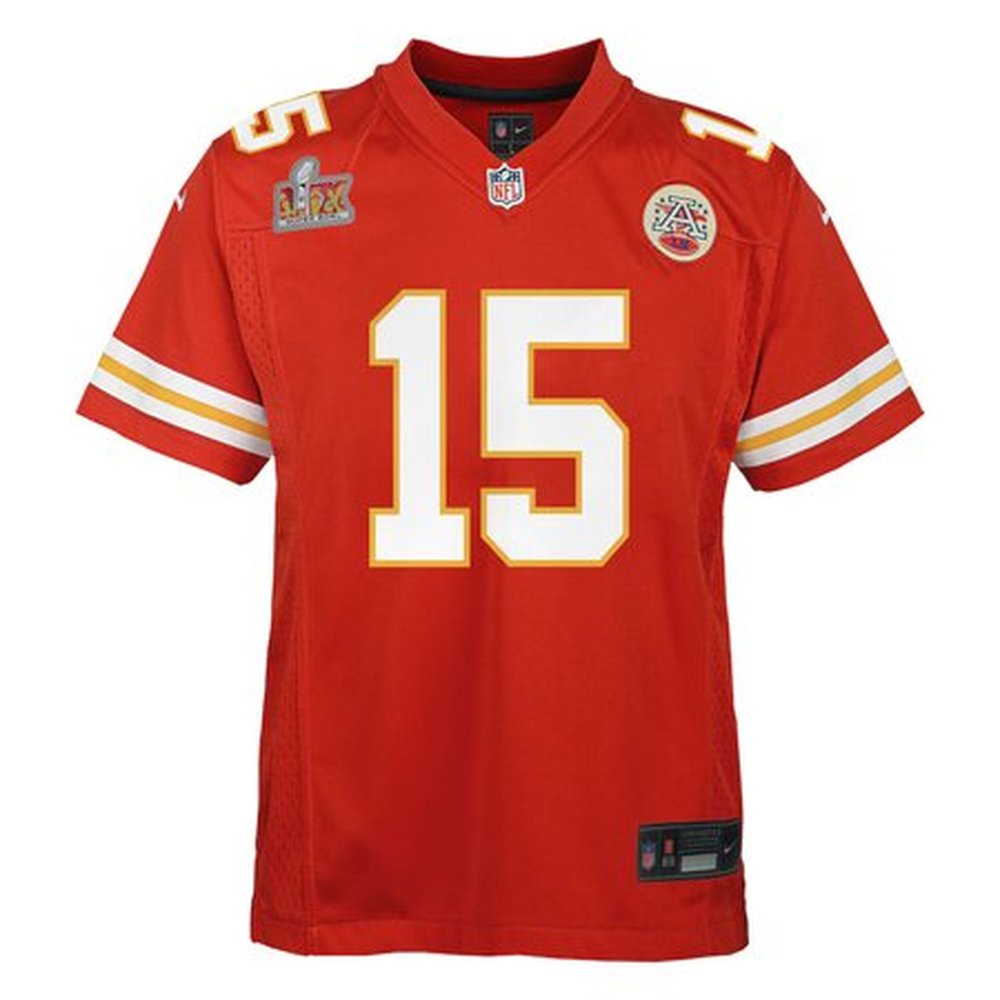 Youth Kansas City Chiefs #15 Patrick Mahomes Red Super Bowl LIX Game Player Jersey