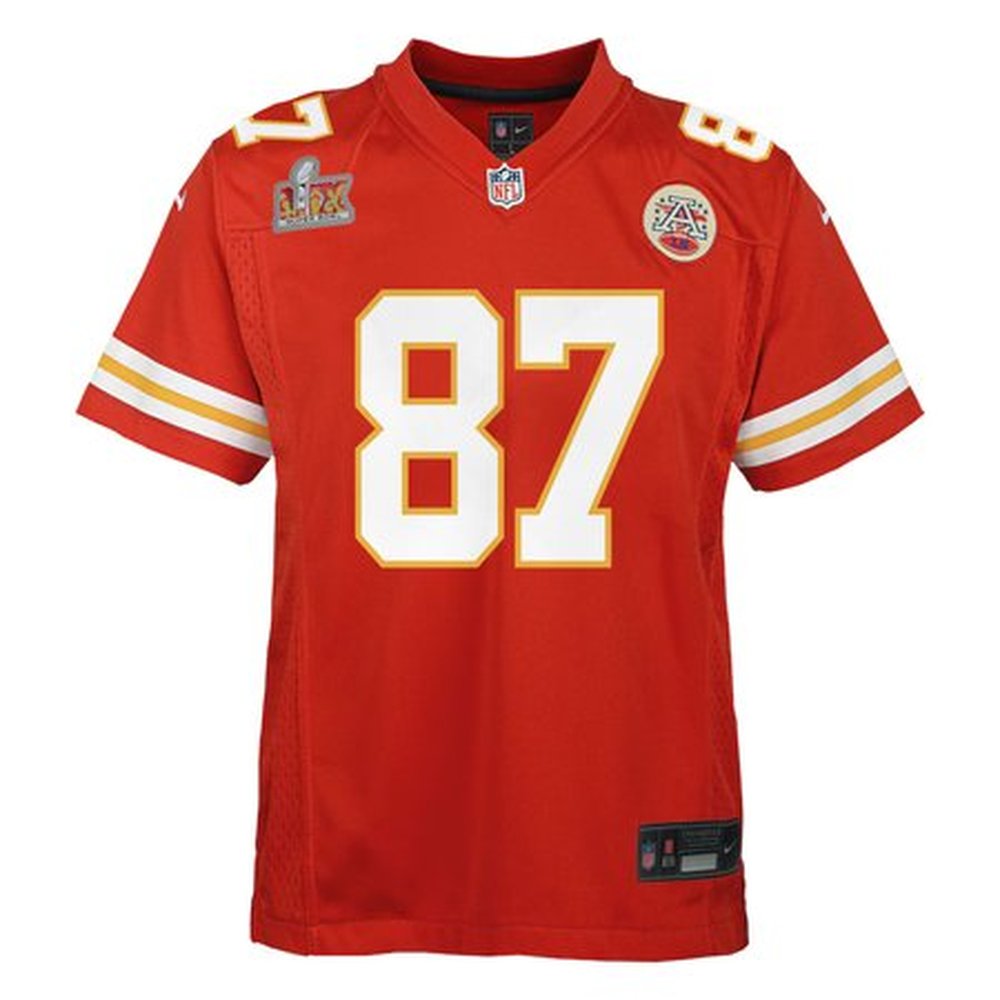 Youth Kansas City Chiefs #87 Travis Kelce Red Super Bowl LIX Game Player Jersey