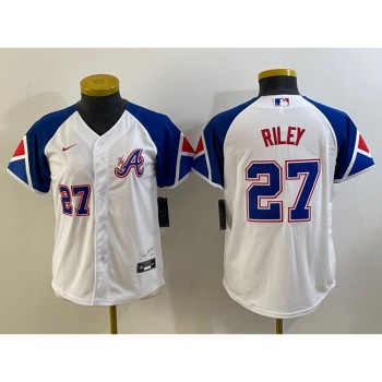 Youth Atlanta Braves #27 Austin Riley White 2023 City Connect With Patch Stitched Baseball Jersey Youth Atlanta Braves #27 Austin Riley White 2023 City Connect With Patch Stitched Baseball Jersey