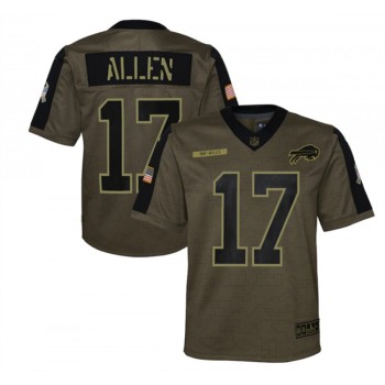 Youth Buffalo Bills #17 Josh Allen 2021 Olive Salute To Service Limited Stitched Jersey Youth Buffalo Bills #17 Josh Allen 2021 Olive Salute To Service Limited Stitched Jersey