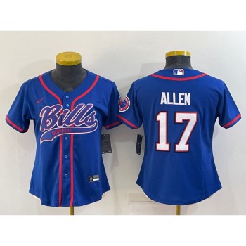 Youth Buffalo Bills #17 Josh Allen Royal With Patch Cool Base Stitched Baseball Jersey Youth Buffalo Bills #17 Josh Allen Royal With Patch Cool Base Stitched Baseball Jersey