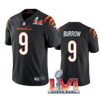 Youth Cincinnati Bengals #9 Joe Burrow 2022 Black Super Bowl LVI Vapor Limited Stitched Jersey