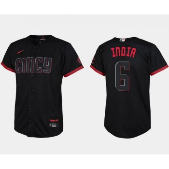 Youth Cincinnati Reds #6 Jonathan india Black 2023 City Connect Stitched Baseball Jersey Youth Cincinnati Reds #6 Jonathan india Black 2023 City Connect Stitched Baseball Jersey