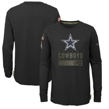Youth Dallas Cowboys 2020 Black Salute To Service Sideline Performance Long Sleeve T-Shirt Youth Dallas Cowboys 2020 Black Salute To Service Sideline Performance Long Sleeve T-Shirt