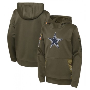 Youth Dallas Cowboys 2022 Olive Salute to Service Therma Performance Pullover Hoodie Youth Dallas Cowboys 2022 Olive Salute to Service Therma Performance Pullover Hoodie