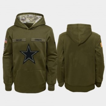 Youth Dallas Cowboys Olive Salute to Service Therma Pullover Hoodie Youth Dallas Cowboys Olive Salute to Service Therma Pullover Hoodie