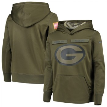 Youth Green Bay Packers Olive Salute to Service Therma Pullover Hoodie Youth Green Bay Packers Olive Salute to Service Therma Pullover Hoodie