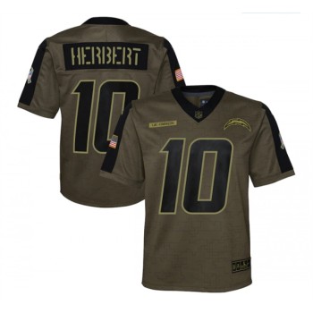 Youth Los Angeles Chargers #10 Justin Herbert 2021 Olive Salute To Service Limited Stitched Jersey Youth Los Angeles Chargers #10 Justin Herbert 2021 Olive Salute To Service Limited Stitched Jersey