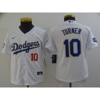 Youth Los Angeles Dodgers #10 Justin Turner White Gold Championship Cool Base Stitched Jersey Youth Los Angeles Dodgers #10 Justin Turner White Gold Championship Cool Base Stitched Jersey
