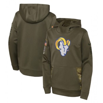 Youth Los Angeles Rams 2022 Olive Salute to Service Therma Performance Pullover Hoodie Youth Los Angeles Rams 2022 Olive Salute to Service Therma Performance Pullover Hoodie