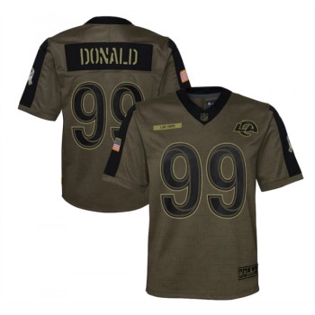 Youth Los Angeles Rams #99 Aaron Donald 2021 Olive Salute To Service Limited Stitched Jersey Youth Los Angeles Rams #99 Aaron Donald 2021 Olive Salute To Service Limited Stitched Jersey