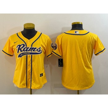 Youth Los Angeles Rams Blank Yellow With Patch Cool Base Stitched Baseball Jersey Youth Los Angeles Rams Blank Yellow With Patch Cool Base Stitched Baseball Jersey