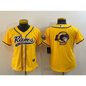 Youth Los Angeles Rams Yellow Team Big Logo With Patch Cool Base Stitched Baseball Jersey Youth Los Angeles Rams Yellow Team Big Logo With Patch Cool Base Stitched Baseball Jersey
