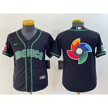 Youth Mexico Baseball 2023 Black Big Logo World Baseball Classic Stitched Jersey Youth Mexico Baseball 2023 Black Big Logo World Baseball Classic Stitched Jersey