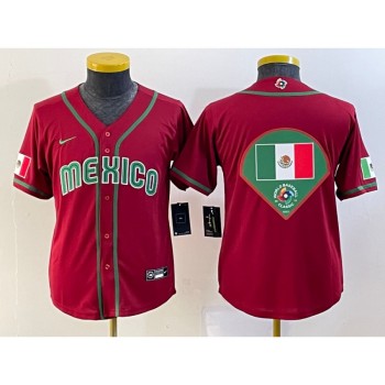Youth Mexico Baseball 2023 Red Big Logo World Baseball Classic Stitched Jersey Youth Mexico Baseball 2023 Red Big Logo World Baseball Classic Stitched Jersey