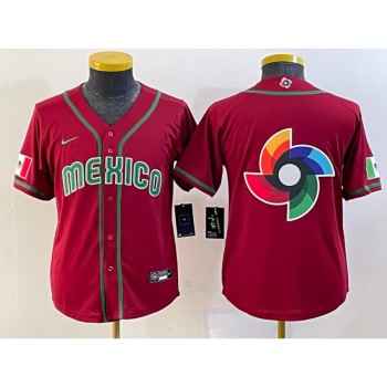 Youth Mexico Baseball 2023 Red Big Logo World Baseball Classic Stitched Jersey Youth Mexico Baseball 2023 Red Big Logo World Baseball Classic Stitched Jersey