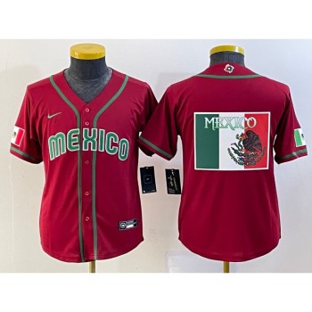 Youth Mexico Baseball 2023 Red Big Logo World Baseball Classic Stitched Jersey Youth Mexico Baseball 2023 Red Big Logo World Baseball Classic Stitched Jersey