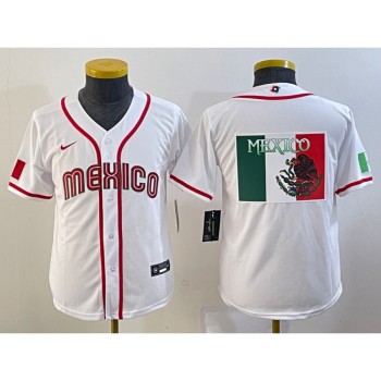 Youth Mexico Baseball 2023 White Big Logo World Baseball Classic Stitched Jersey Youth Mexico Baseball 2023 White Big Logo World Baseball Classic Stitched Jersey