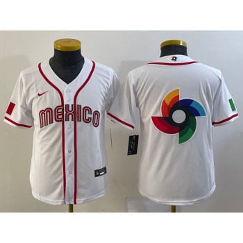 Youth Mexico Baseball 2023 White Big Logo World Baseball Classic Stitched Jersey Youth Mexico Baseball 2023 White Big Logo World Baseball Classic Stitched Jersey