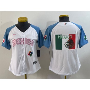 Youth Mexico Baseball 2023 White Blue Big Logo World Baseball Classic With Patch Stitched Jersey Youth Mexico Baseball 2023 White Blue Big Logo World Baseball Classic With Patch Stitched Jersey
