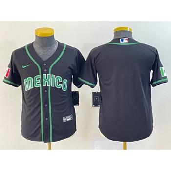Youth Mexico Baseball Blank 2023 Black World Baseball Classic Stitched Jersey Youth Mexico Baseball Blank 2023 Black World Baseball Classic Stitched Jersey
