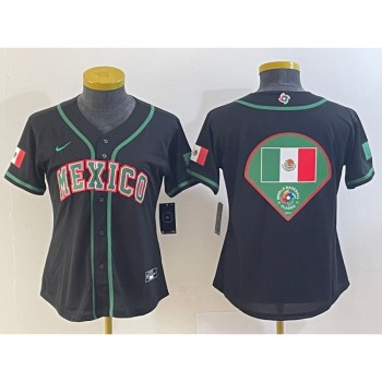 Youth Mexico Baseball Blank 2023 Black World Baseball With Big Logo Classic Stitched Jersey Youth Mexico Baseball Blank 2023 Black World Baseball With Big Logo Classic Stitched Jersey