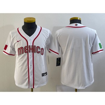 Youth Mexico Baseball Blank 2023 White World Baseball Classic Stitched Jersey Youth Mexico Baseball Blank 2023 White World Baseball Classic Stitched Jersey
